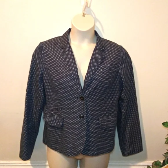 J. Crew Indigo Denim & White Polka Dot Schoolboy Blazer, Style# 40203 - Picture 2 of 16